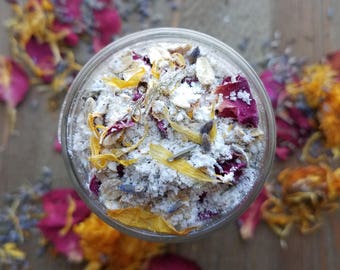 Organic Goat Milk Bath with Oats & Flowers, Skin Softening Bath Soak with Herb Flowers, Eco Friendly Skin Care