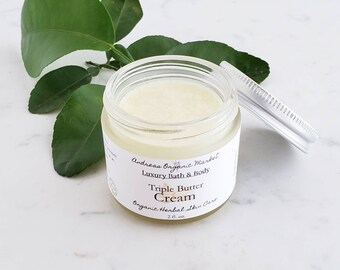 Organic Triple Butter Face Cream, Unscented Facial Moisturizer with Cocoa - Shea & Avocado Butters