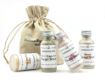 Organic Facial Scrub Sampler Gift Set, Natural Facial Exfoliating Minis for All Skin Types, Gift for Her, Eco Friendly Stocking Stuffer