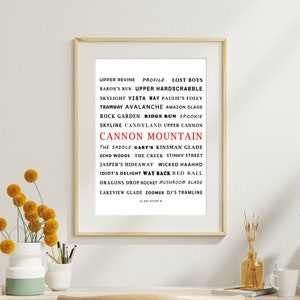 Printable Cannon Mountain NH Ski Resort Trail Names - Digital Download, Winter Sport Wall Art, Ski Home Decor, Last Minute Gift for Skiers