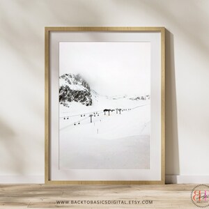 Printable Ski Lift and Mountain, Digital Download, Winter Landscape Wall Art, Travel Poster, Ski Home Decor, Last Minute Ski Print Gift