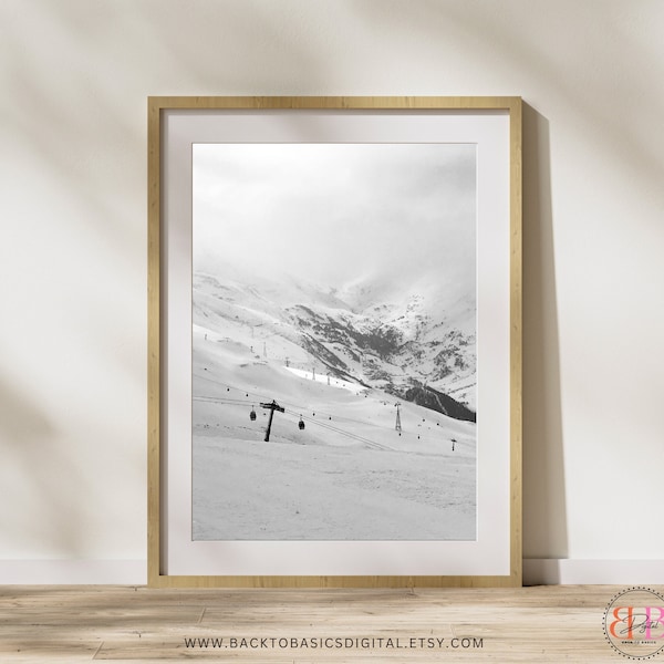 Printable Mystic Ski Lift View, Digital Download, Winter Landscape Wall Art, Travel Poster, Ski Home Decor, Last Minute Ski Print Gift