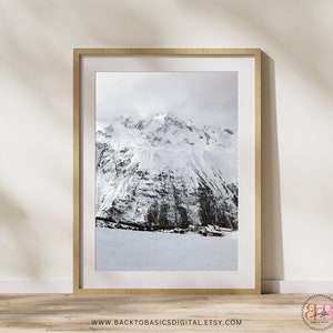 Printable Rustic Mountain Art Print, Digital Download, Winter Landscape Wall Art, Travel Poster, Ski Home Decor, Last Minute Ski Print Gift