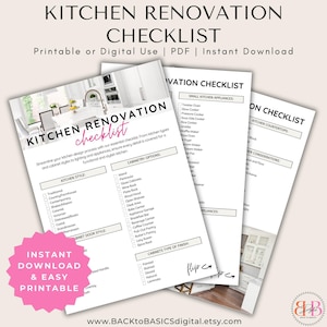 Easy Printable Kitchen Renovation Checklist | Print at Home Guide for Remodel | Instant Digital Download | Easy & Comprehensive