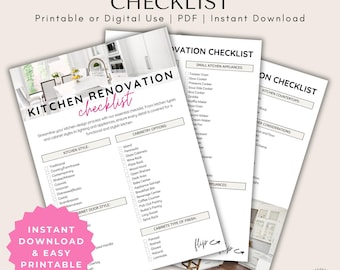 Easy Printable Kitchen Renovation Checklist | Print at Home Guide for Remodel | Instant Digital Download | Easy & Comprehensive