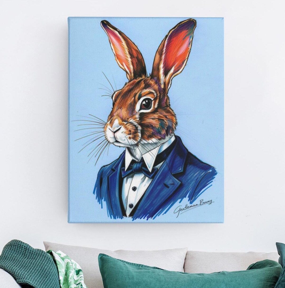 Blue Paper Rabbit Guy Blue Gentleman Bunny Digital Print – Cute Rabbit Wall Art, Nursery ...