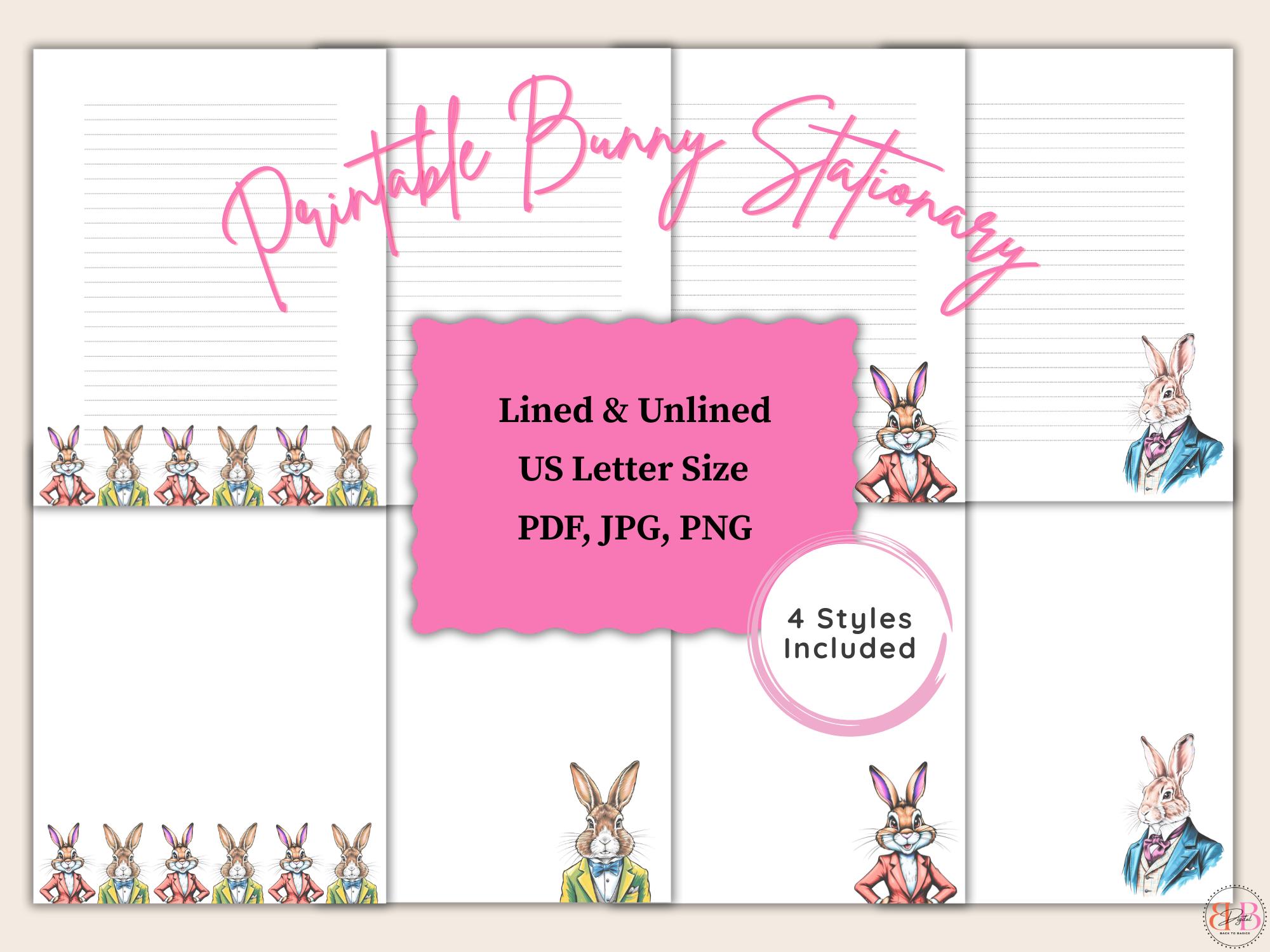 Printable Bunny Stationery Set | Cute Rabbit Writing Paper | Printable ...