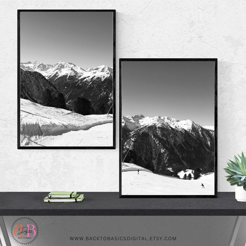 Printable Set of 2 Art Prints, Digital Download, Skiing Wall Art ...
