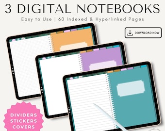 Digital Student Notebooks, Back to School, 60+ Pages, Subject Dividers, Fully Hyperlinked, Digital Download, BONUS Digital Covers & Stickers