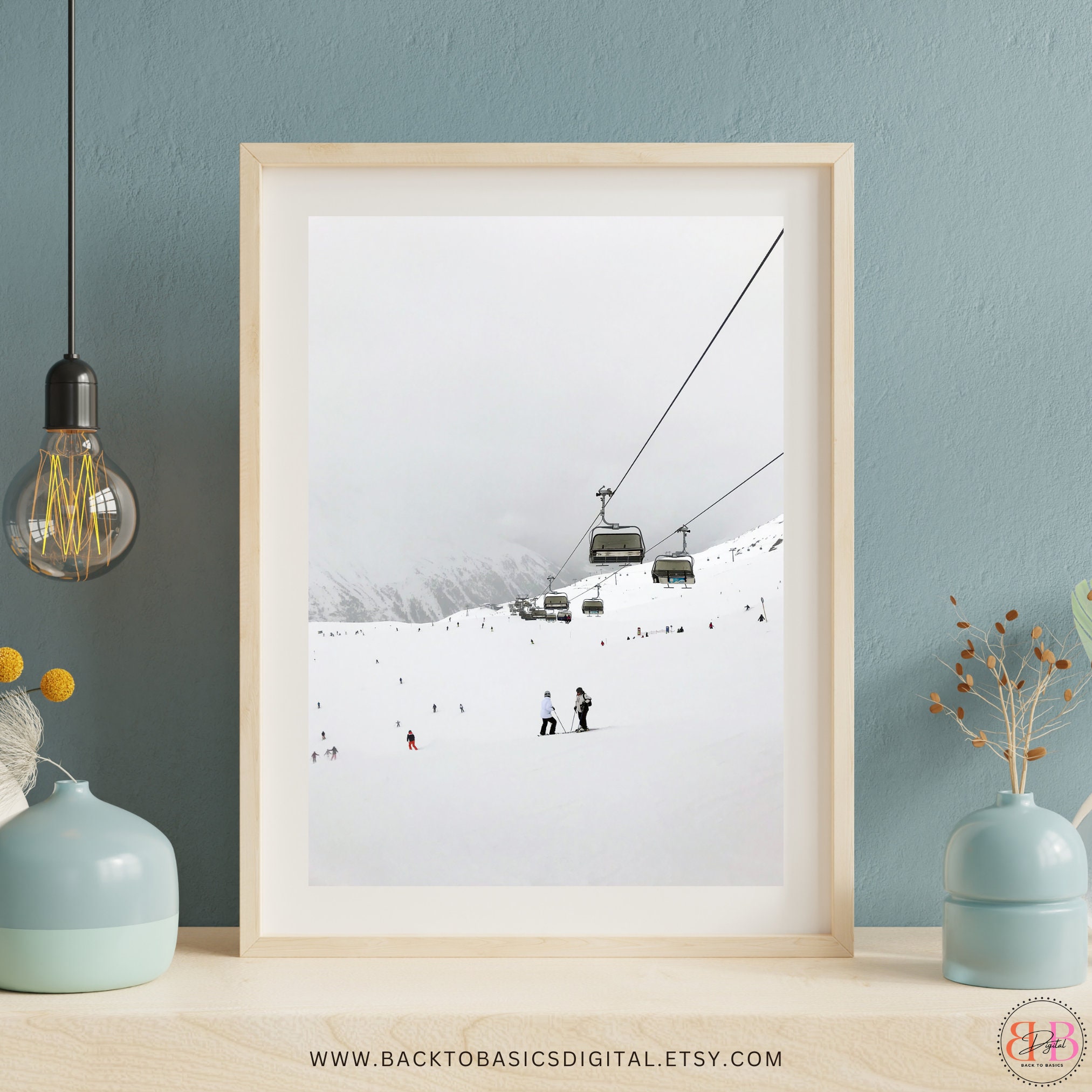 Printable Chair Lift Art Print, Digital Download, Winter Landscape Wall ...