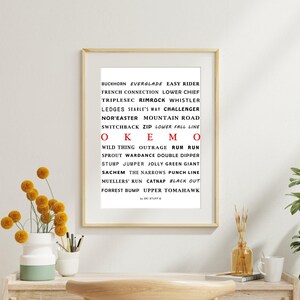 Printable Okemo Vermont Ski Resort Trail Names - Digital Download, Winter Sport Wall Art, Ski Home Decor, Last Minute Gift for Skiers