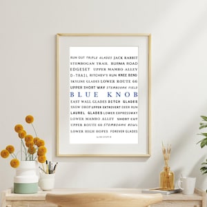 Printable Blue Knob PA Ski Resort Trail Names - Digital Download, Winter Sport Wall Art, Ski Home Decor, Last Minute Gift for Skiers