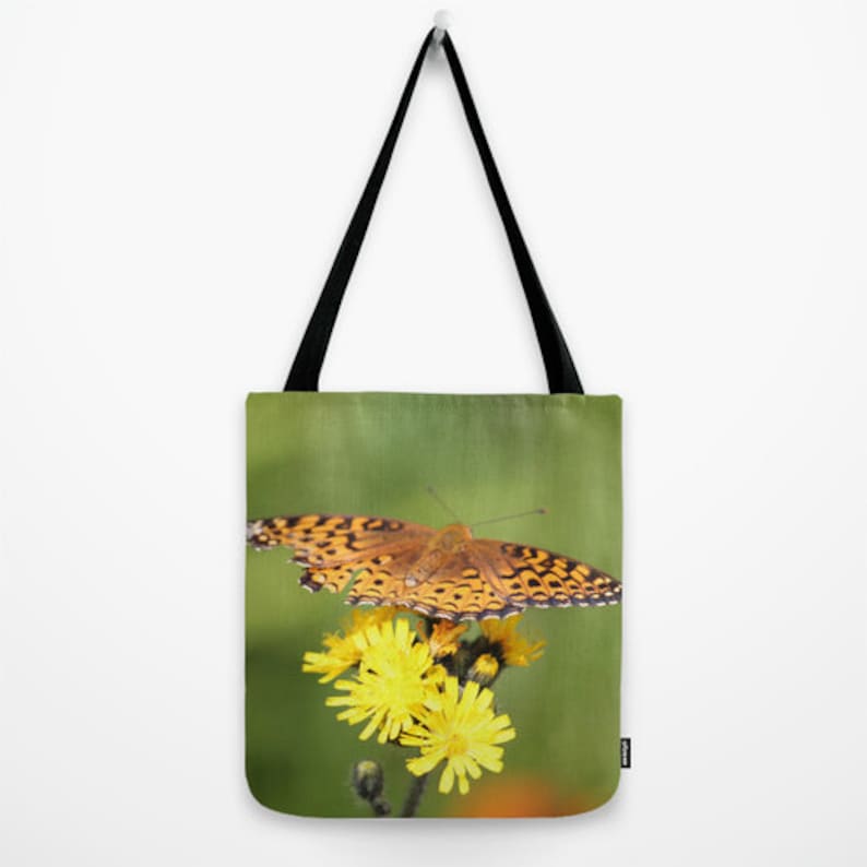 Tote Bag Butterfly on Flower,Book Bag Reusable Bag Market Bag Girls Bag,Womens Bag,School bag,Gift Bag,Holiday,Animal Bag,Christmas Gift