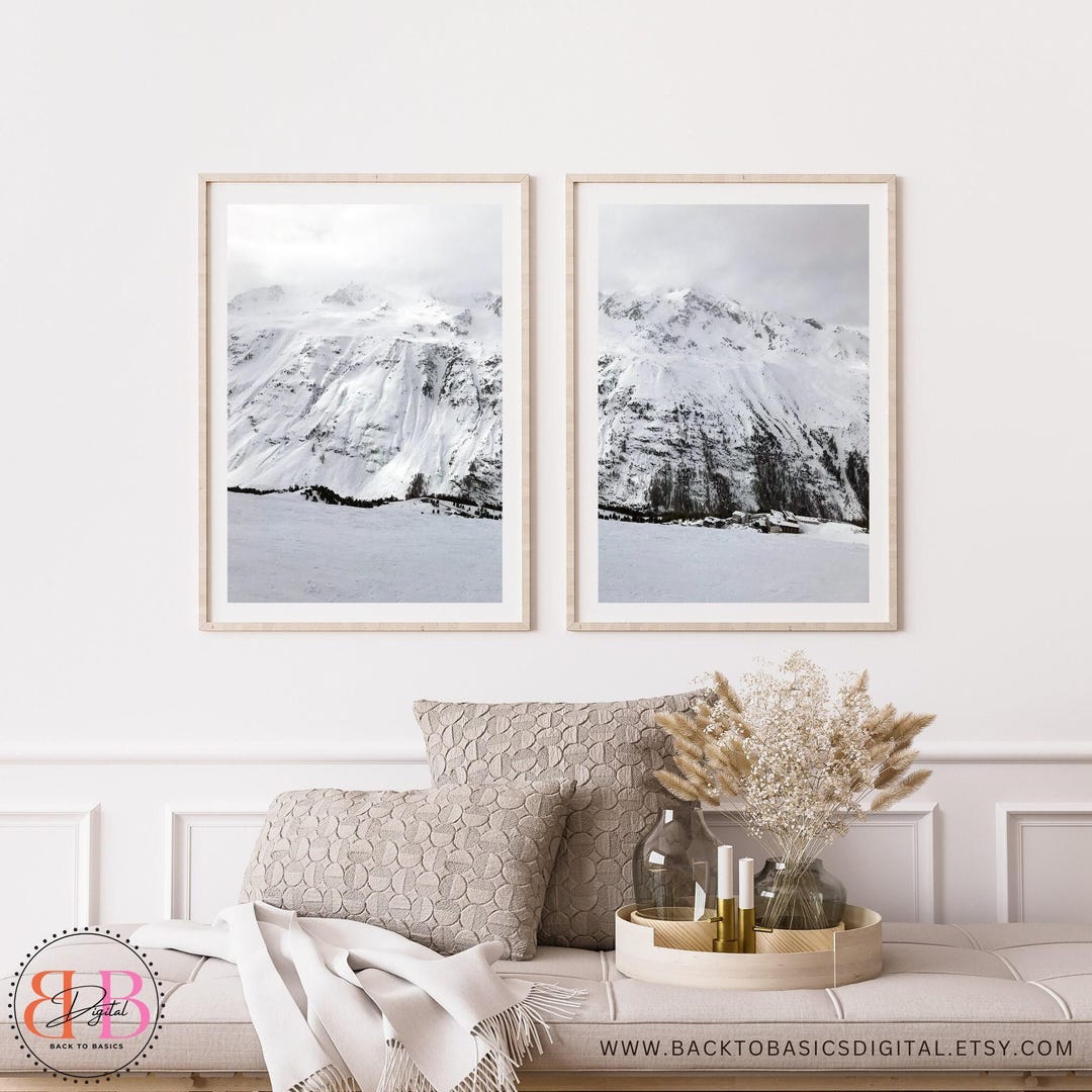 Printable Set of 2, Rustic Mountain, Digital Download, Winter Landscape ...