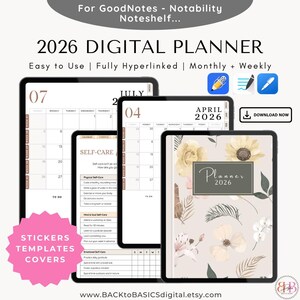 2026 Digitaler Planer, GoodNotes Notability Kompatibel, Bonus Aufkleber & Cover (Digitaler Download)
