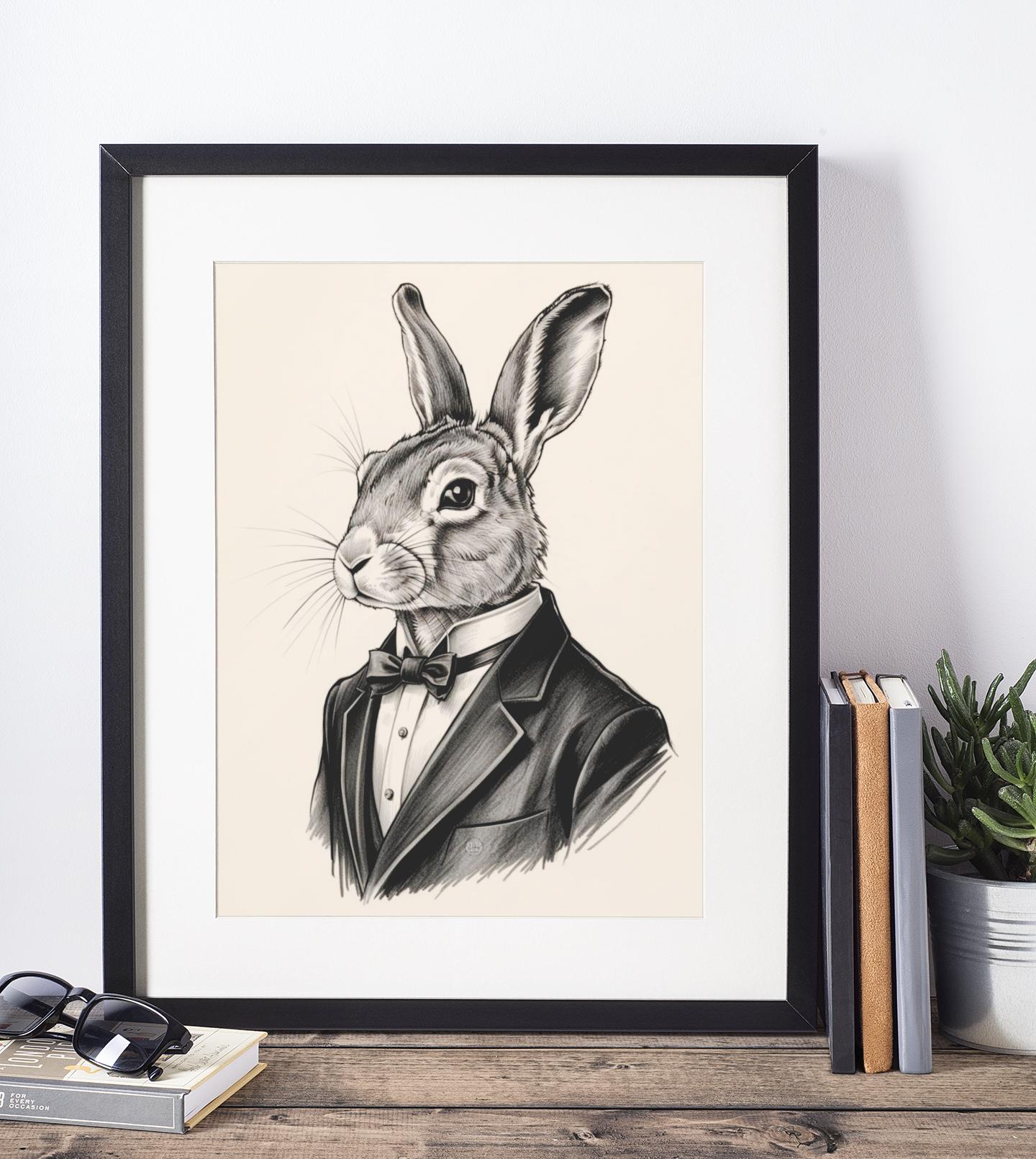Gentleman Bunny Digital Print – Cute Rabbit Wall Art, Nursery Decor, Printable Animal Poster, Instant Download, Vintage Bunny Artwork