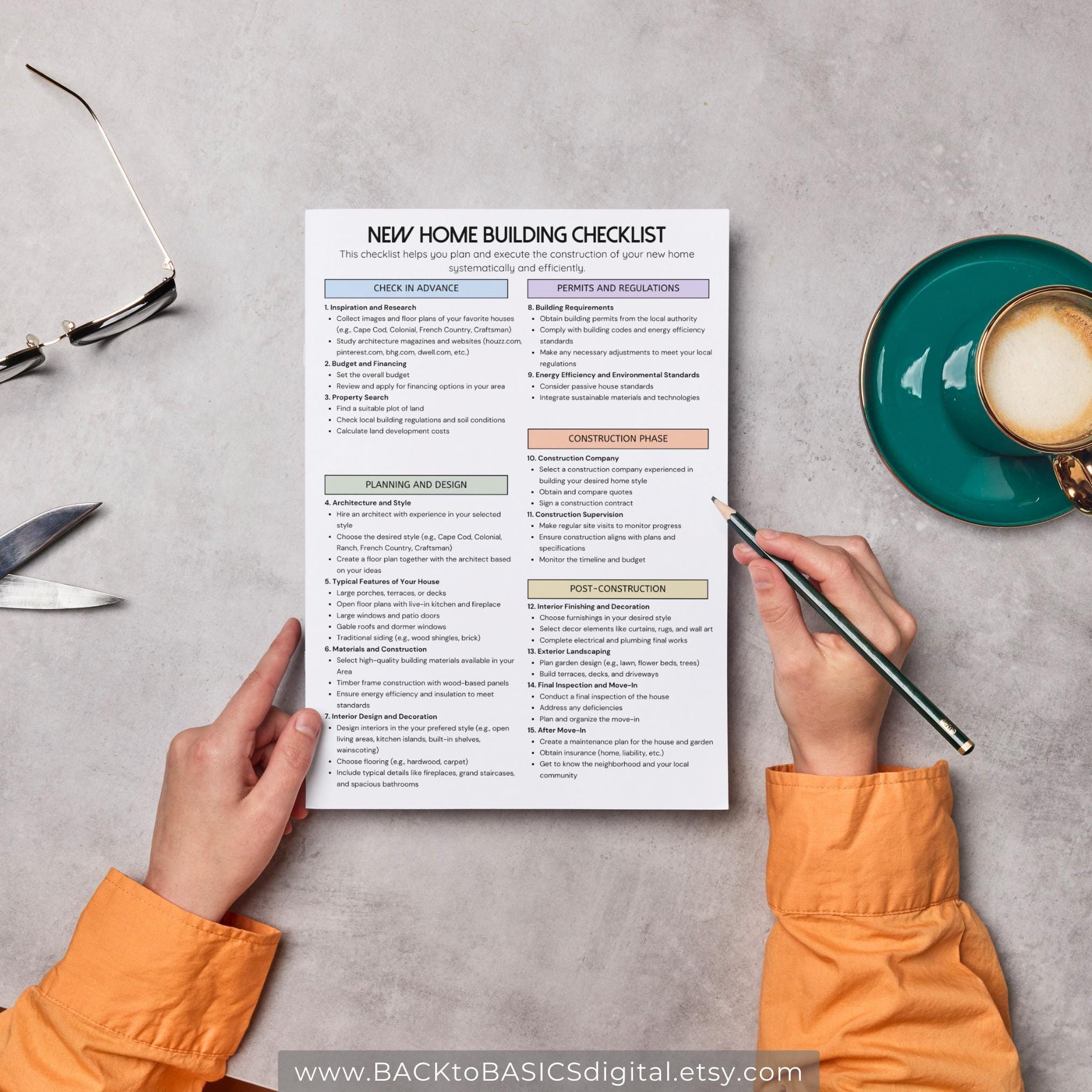 Home Building Checklist - 1-page Printable PDF for Home Build & Home ...