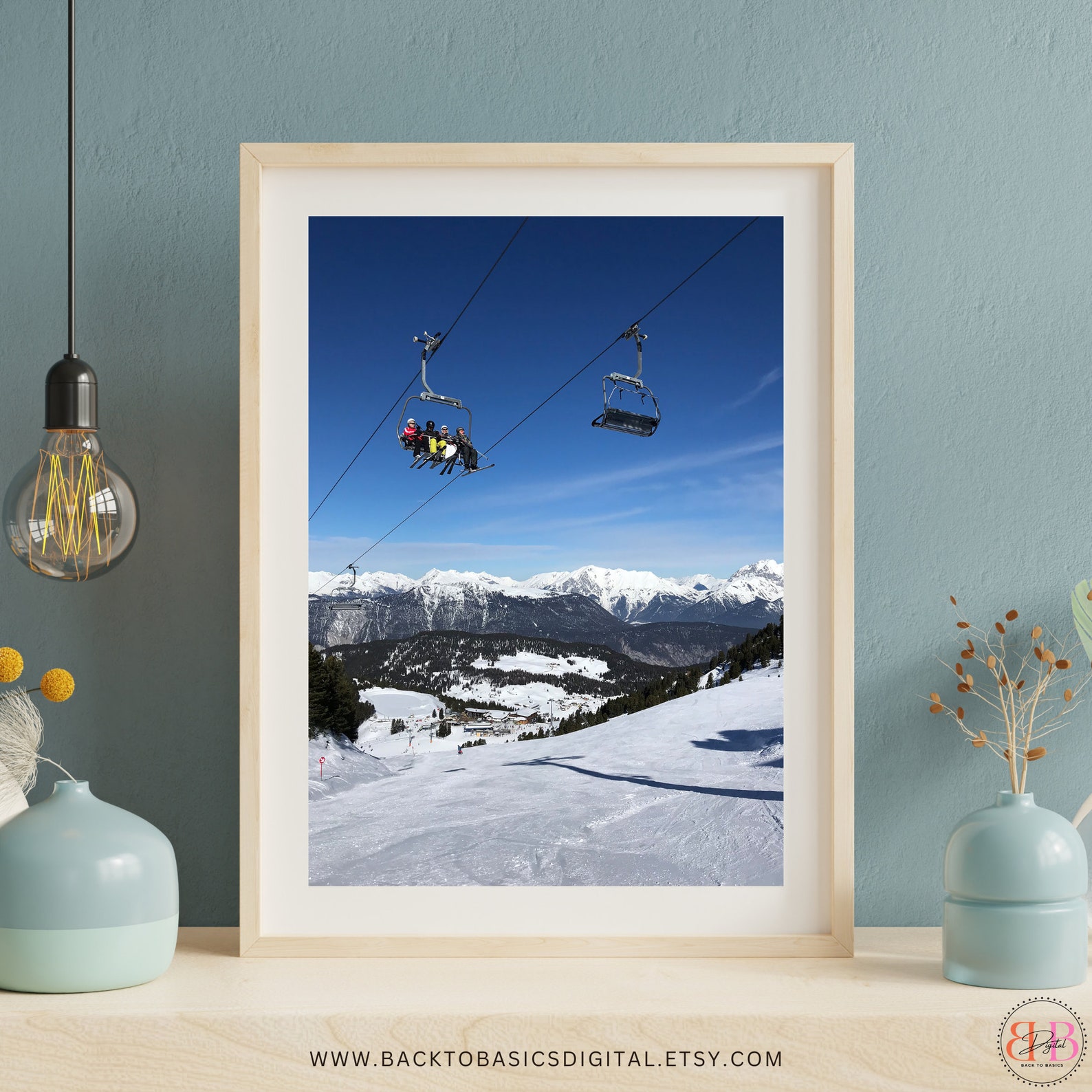Printable Ski Lift Art Print - Digital Download, Winter Landscape Wall ...