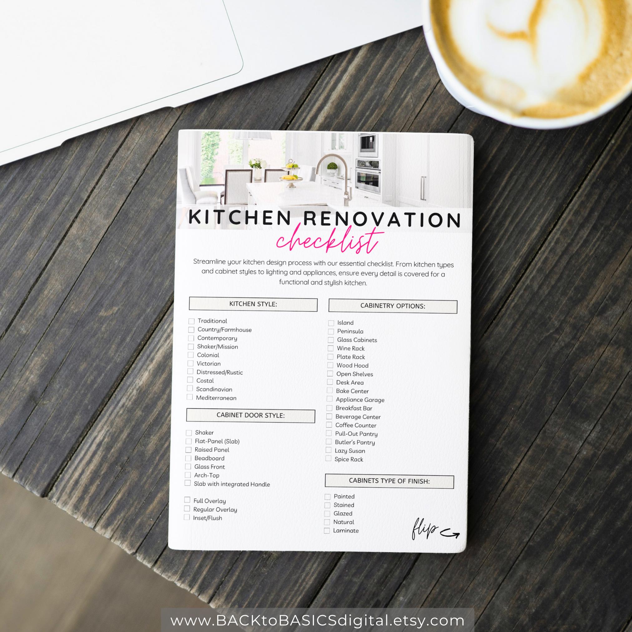 Easy Printable Kitchen Renovation Checklist | Print at Home Guide for ...