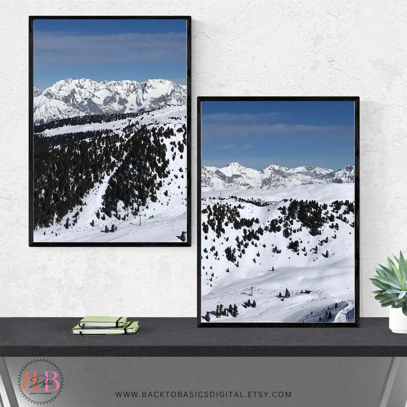 Printable Set of 2 - Skiing in the Alps, Digital Download, Winter ...