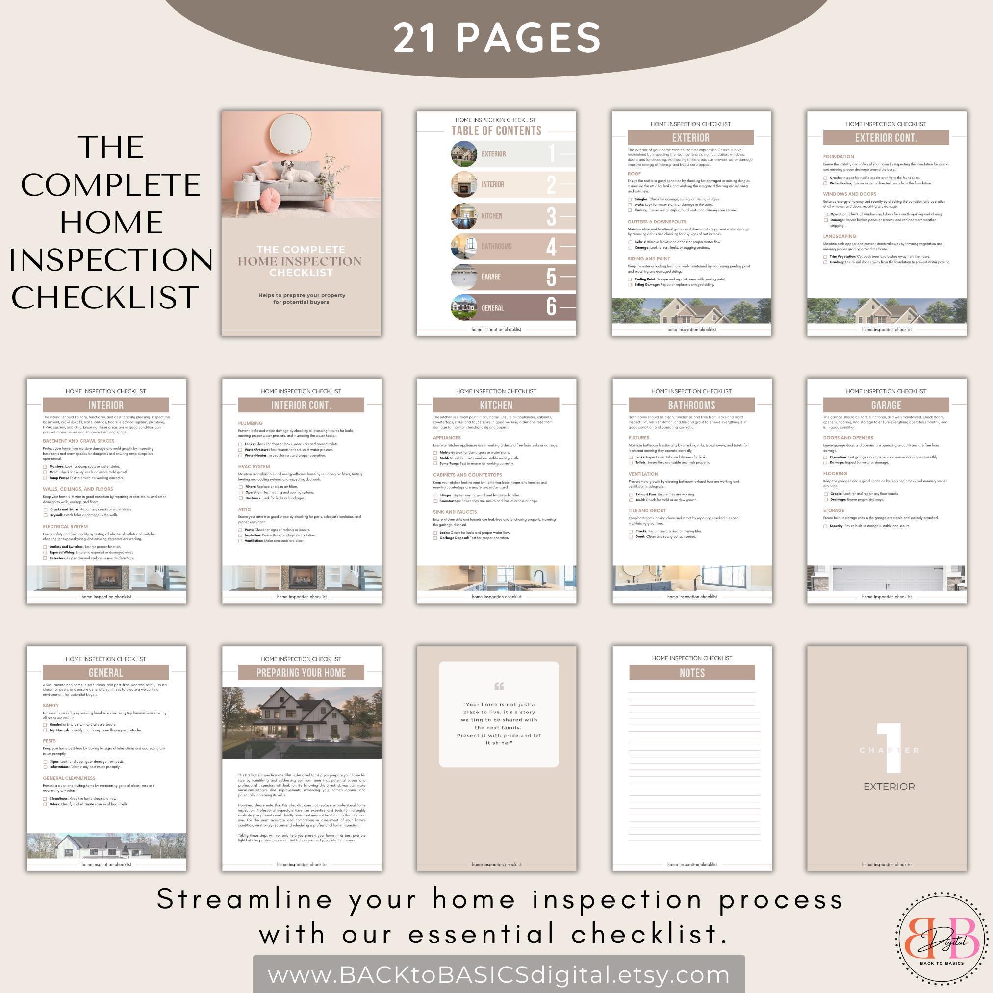 Home Inspection Checklist - 21 Page Printable PDF, Workbook for Home ...