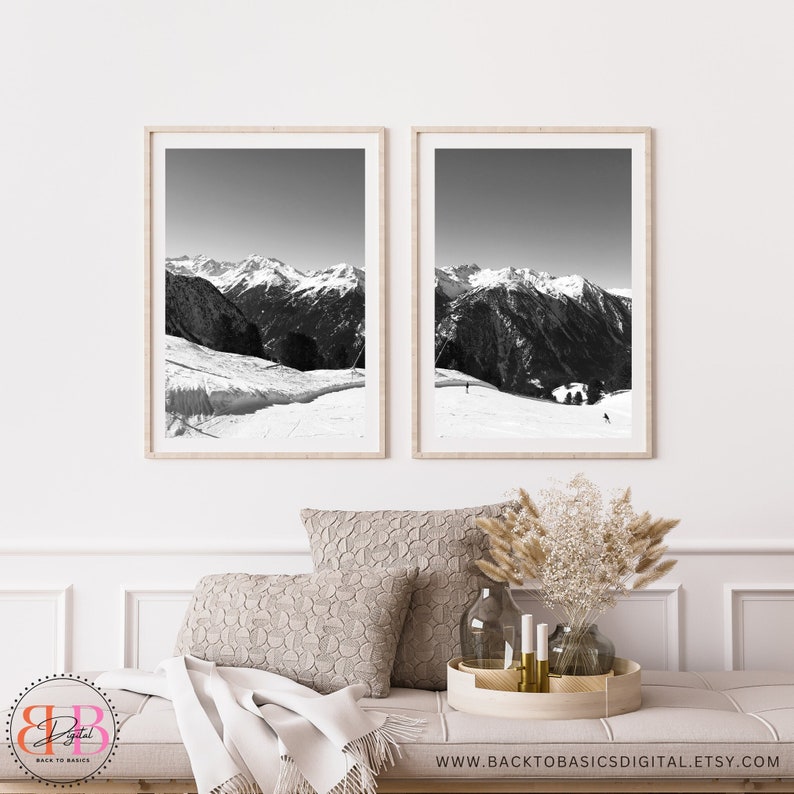 Printable Set of 2 Art Prints, Digital Download, Skiing Wall Art ...