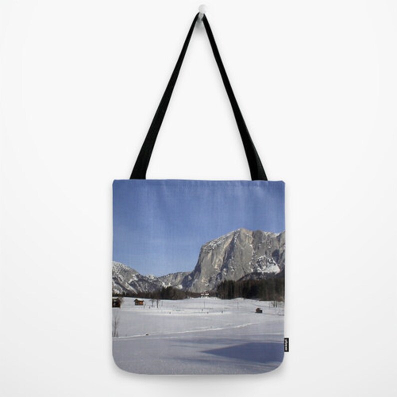 White,Alps,Mountains Market Bag Blue Tote Bag Nature Winter Austrian Landscape Accessory Reusable Bag Snow Ski Bag Country Living