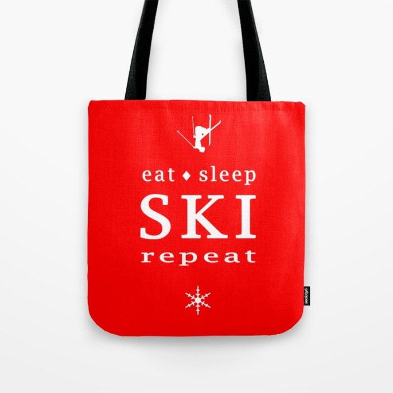 winter accessory eat sleep SKI repeat Tote Bag ski bag red ski bum bag ski gift bag skiing life white winter bag