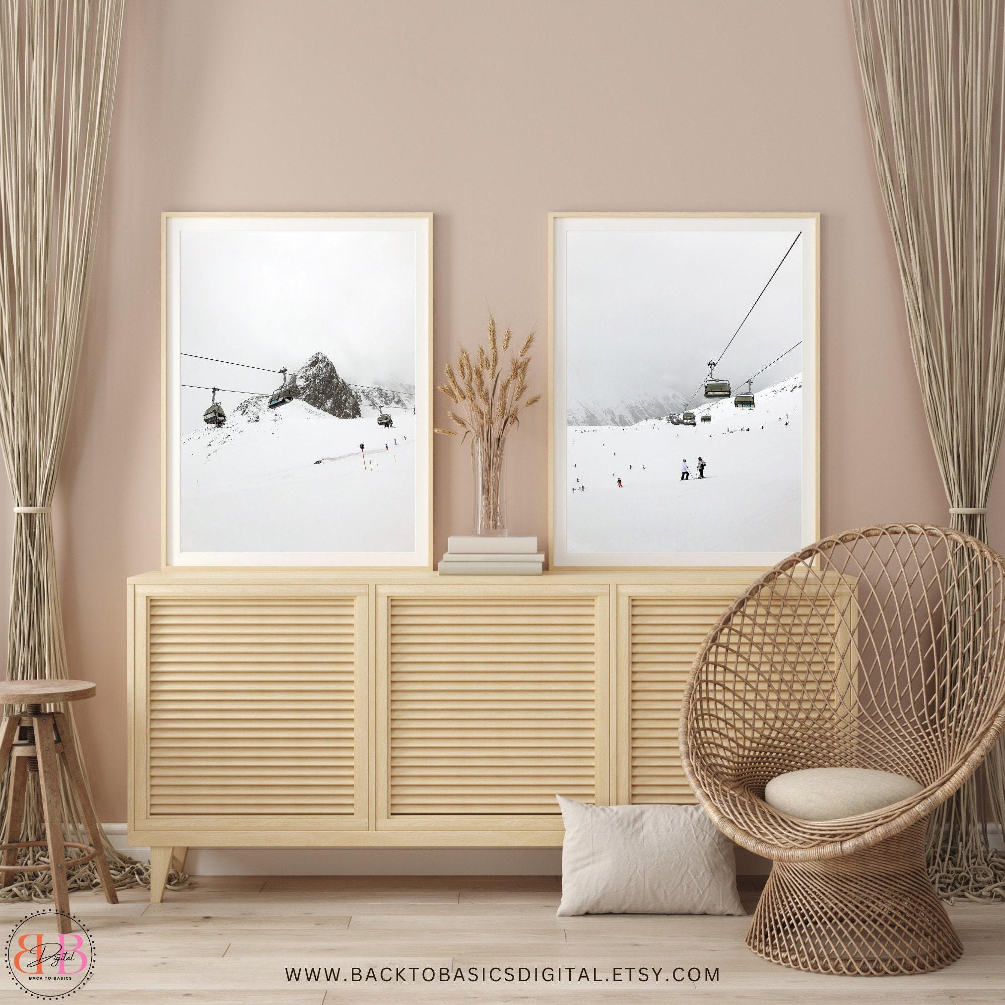 Printable Set of 2 Mountain Ski Lift, Digital Download, Winter ...