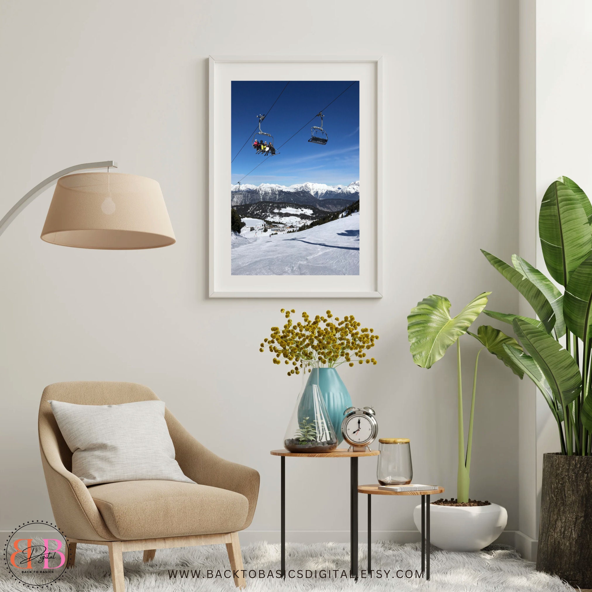 Printable Ski Lift Art Print - Digital Download, Winter Landscape Wall ...