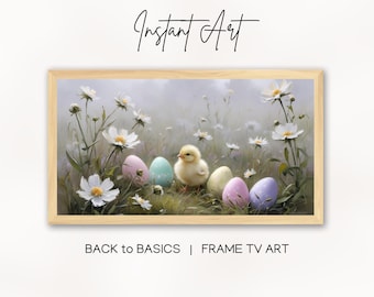 Easter Eggs and Chick Frame TV Art Digital Download | Spring Samsung Frame TV Widescreen Easter Decor | Bunny Art for Digital Display