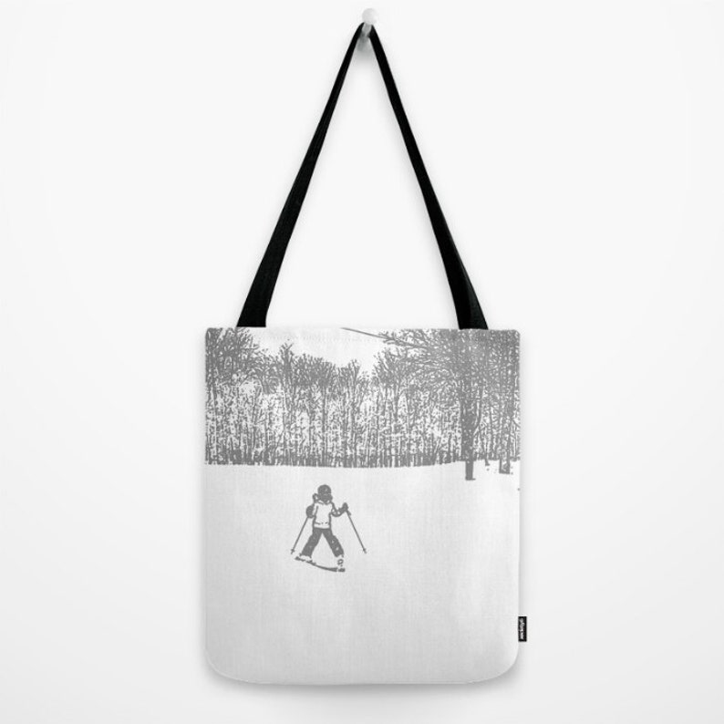 Market Bag Book Bag Reusable Bag,Kids Bag,Winter Bag,School accessory Little Skier 2 grey Ski Bag Tote Bag Gift Bag,Holiday,Skiing