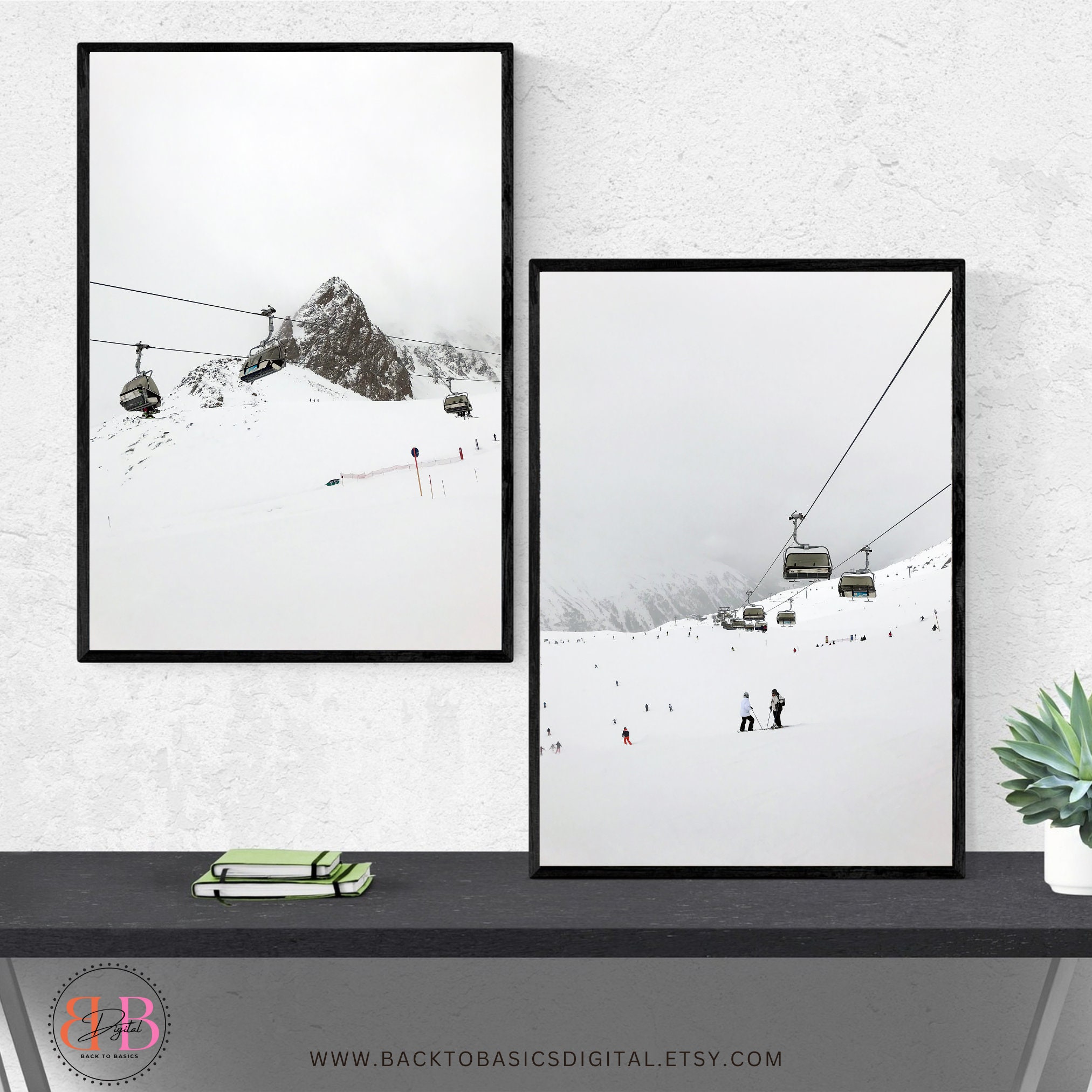 Printable Set of 2 Mountain Ski Lift, Digital Download, Winter ...