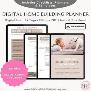 Home Building E-Book - New Construction Guide for Real Estate, Home Building Planner, Checklists & Templates, BONUS Decluttering Included