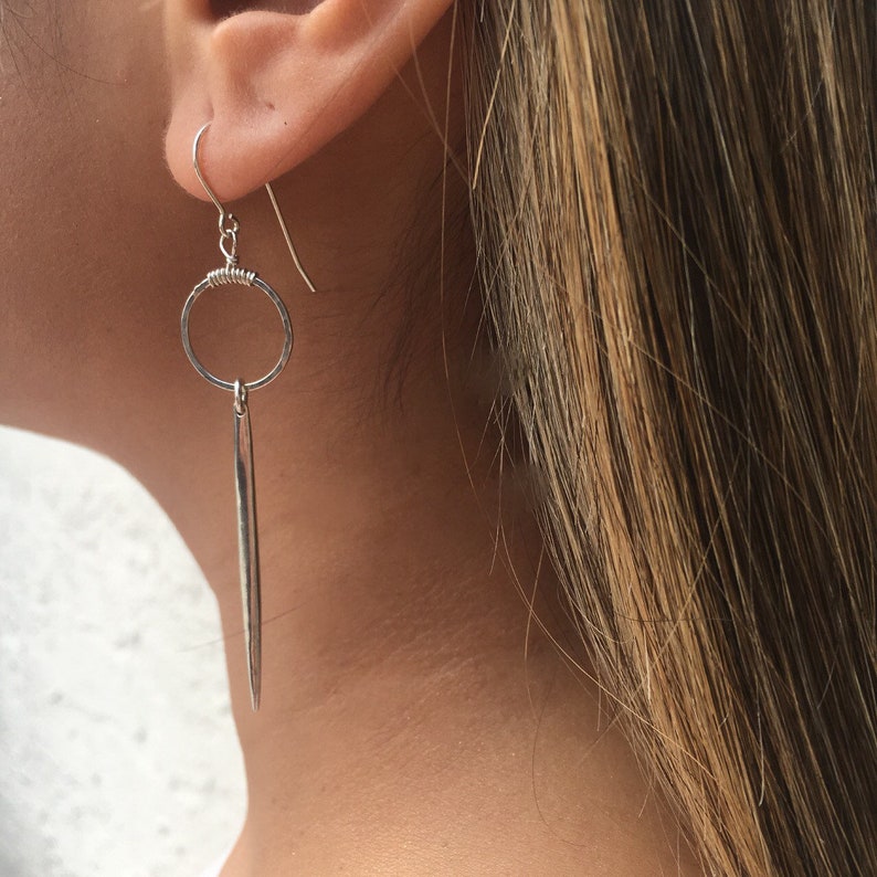 Sterling silver hoop and spike earrings, long spike earrings image 2