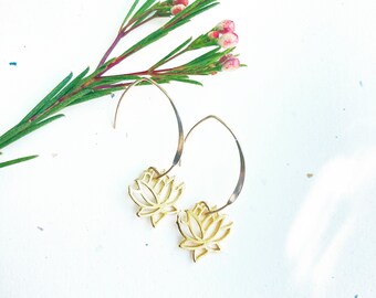 Gold lotus earrings, flower jewelry