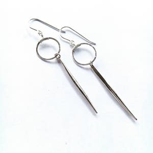 Sterling silver hoop and spike earrings, long spike earrings image 6