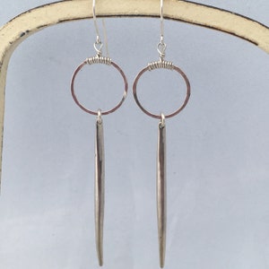 Sterling silver hoop and spike earrings, long spike earrings image 4