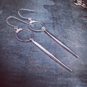 Sterling silver hoop and spike earrings, long spike earrings image 1