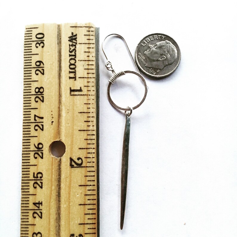Sterling silver hoop and spike earrings, long spike earrings image 7