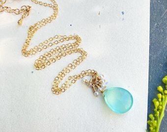 Seafoam pendant necklace, Aqua chalcedony necklace, gemstone pendant necklace