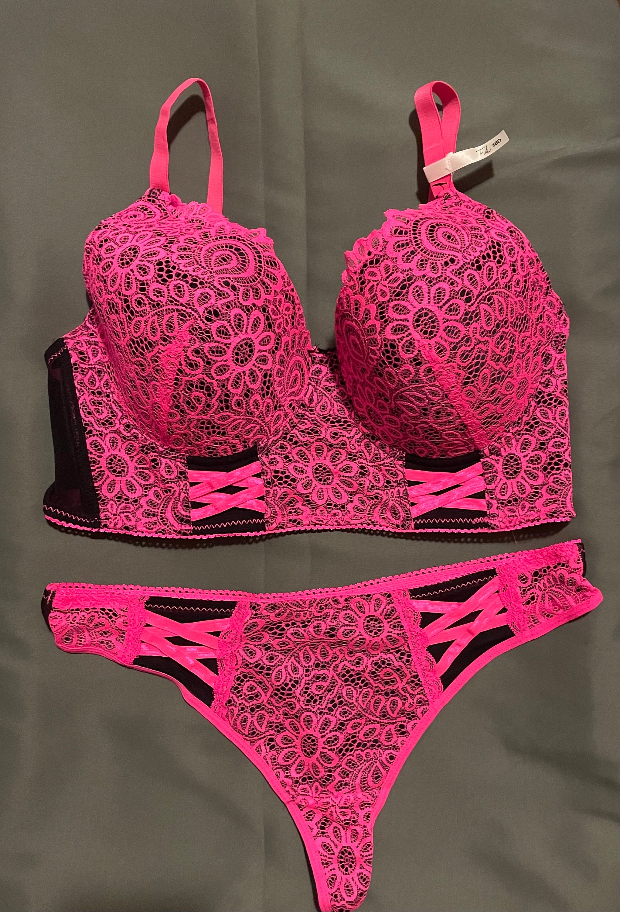 SOLD OUT!!!!!!New! Romantic Rose Colored Lace Plus Size Bra & Underwear Set  42D/3XL