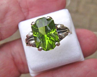 PERIDOT Ring, natural, not synthetic, custom cut Olivine, TOLPA, green gemstone, peridot jewelry, size 7 ring, gifts for her, Mothers day