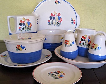 MCM VINTAGE DISHES 1940's "Circus Pattern" set of 12 pcs * tolpa * vintage dishes * Universal dishes * Cambridge dishes * antique dinnerware