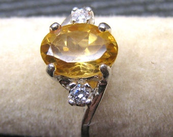 Citrine & CZ Sterling Silver Ring, Size 6, November Birthstone
