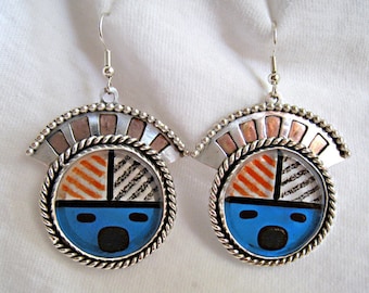 Kachina Face Earrings: Sterling Silver, Fused Glass, Southwestern Jewelry