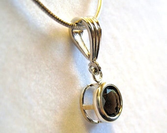 Petite Smoky Quartz Pendant, Sterling Silver Bezel Set