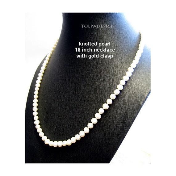 PEARL NECKLACE * knotted pearl necklace * 18 inch… - image 1