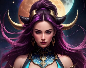 Digital Download - Galactic Warrior #1 - Ai assisted art, Birthday, Zodiac, Aries, Aries, Zodiac Galaxy, sexy, full moon, astrology