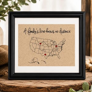 A Family's love Know no Distance | Mothers Day Gift for Mom from Daughter | Gift for Mom & Dad | Long Distance Family Map | Two State Family